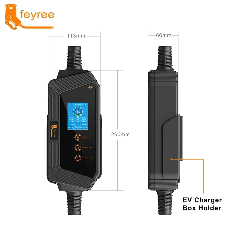 Type2 Portable EV Charger Wallbox 22KW 32A 3Phase feyree