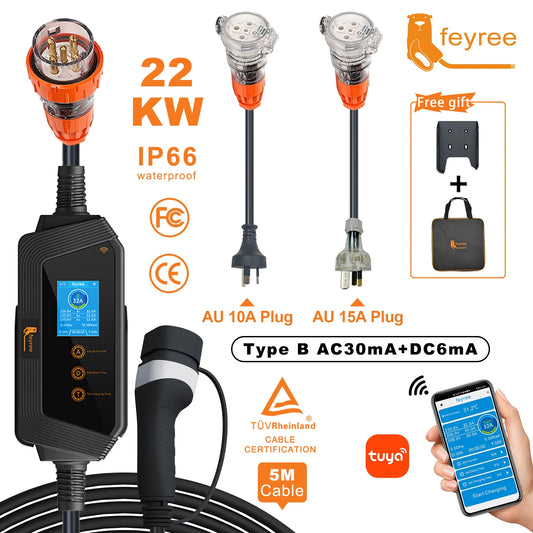 Type2 Portable EV Charger Wallbox 22KW 32A 3Phase feyree