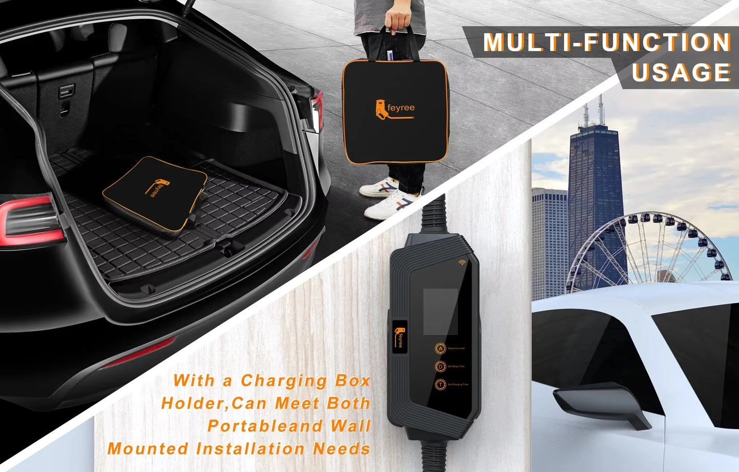 Type2 Portable EV Charger Wallbox 22KW 32A 3Phase feyree
