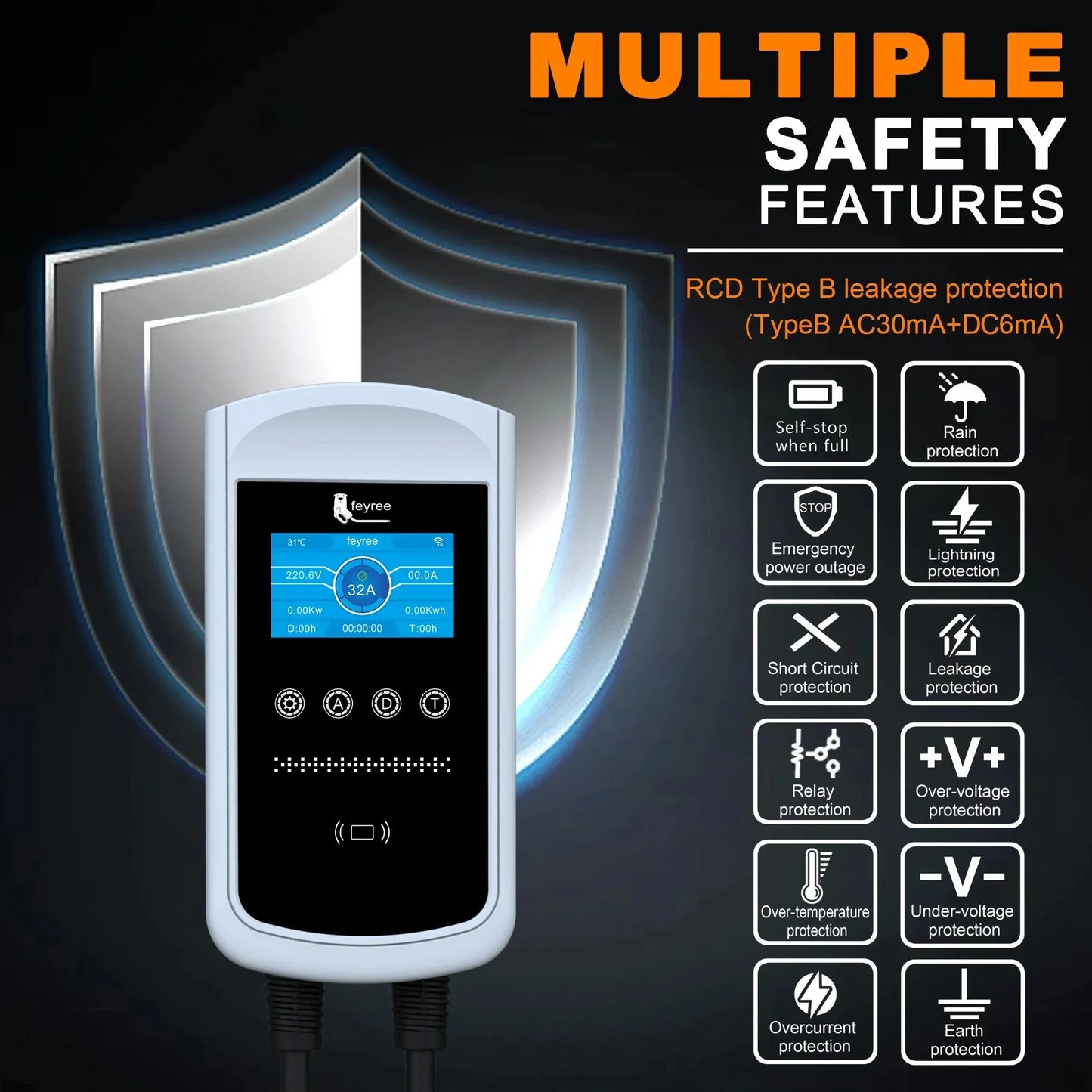 EV Charger Wallbox Type2 11KW 16A 3Phase feyree