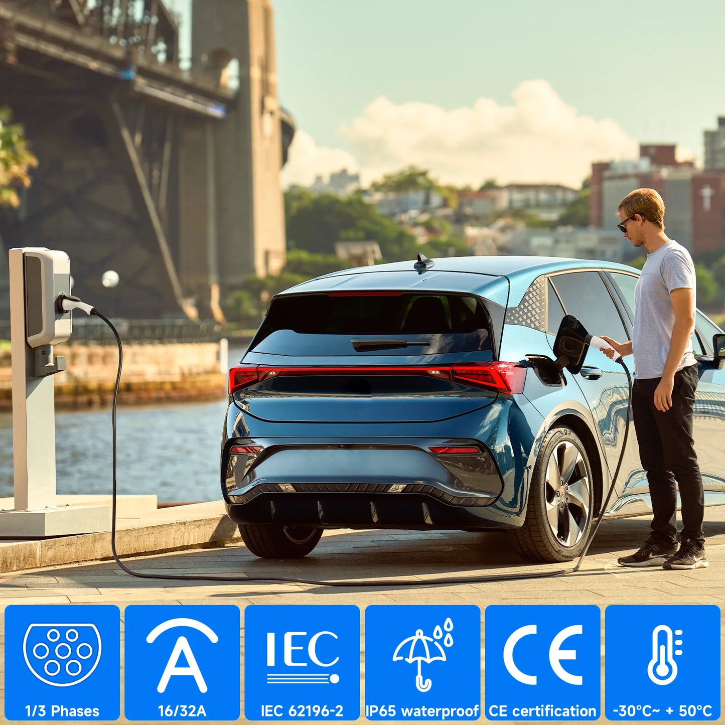 Type2 to Type2 Portable EV Charging Cable 3.5KW 16A 1Phase Female to Male Plug AFEEV