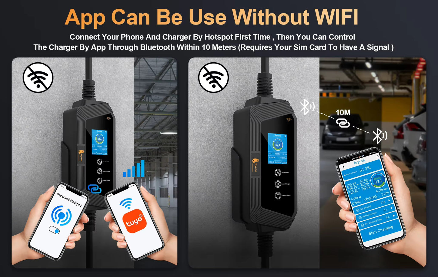 Type2 Portable EV Charger Wallbox 22KW 32A 3Phase feyree