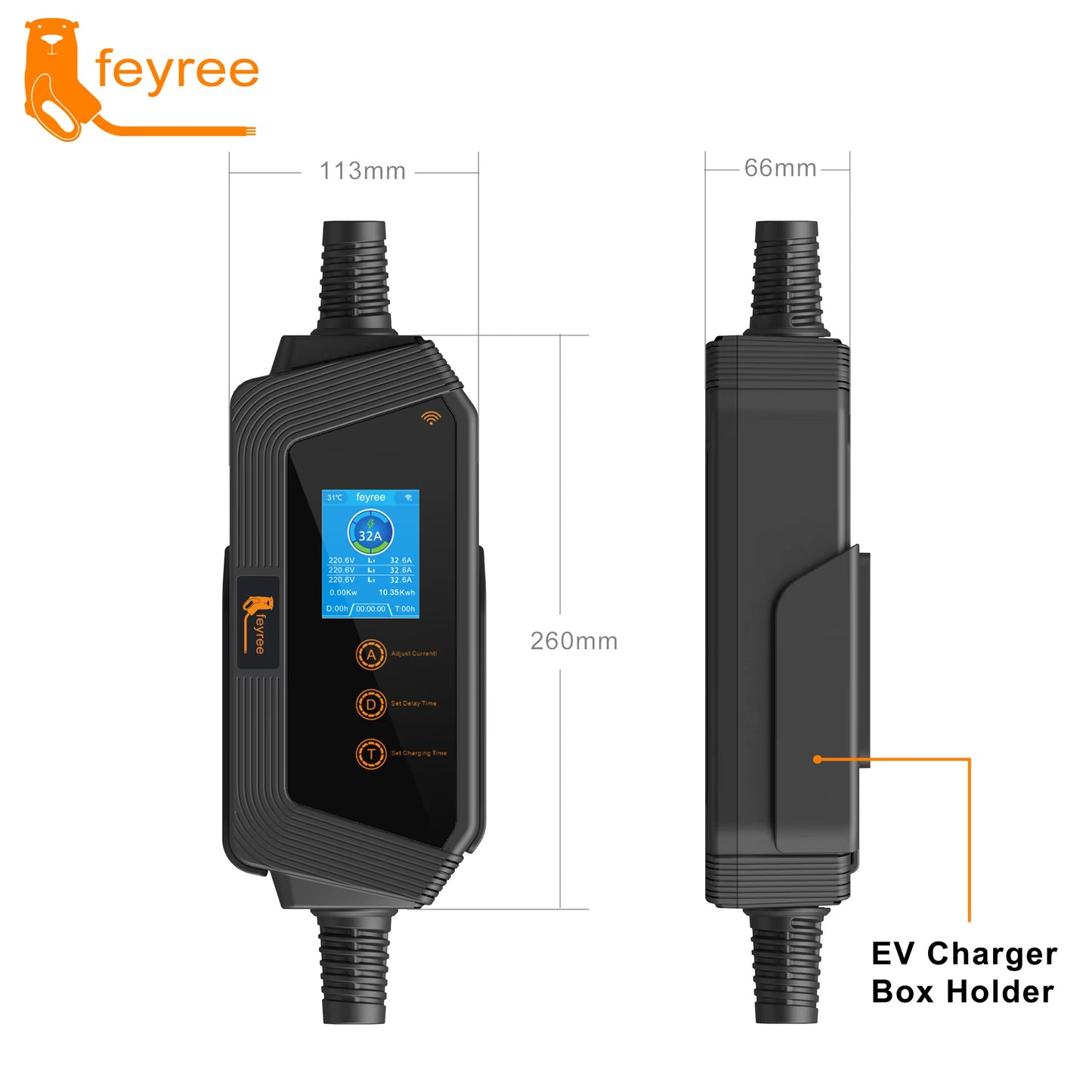 Type2 Portable EV Charger Wallbox 22KW 32A 3Phase feyree