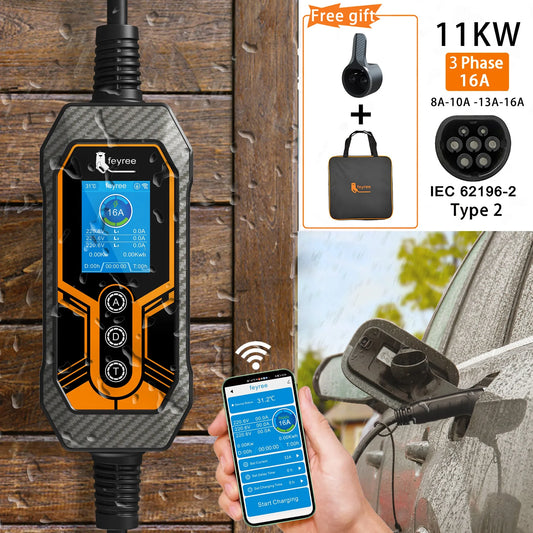 Type2 Portable EV Charger 11KW 16A 3Phase feyree