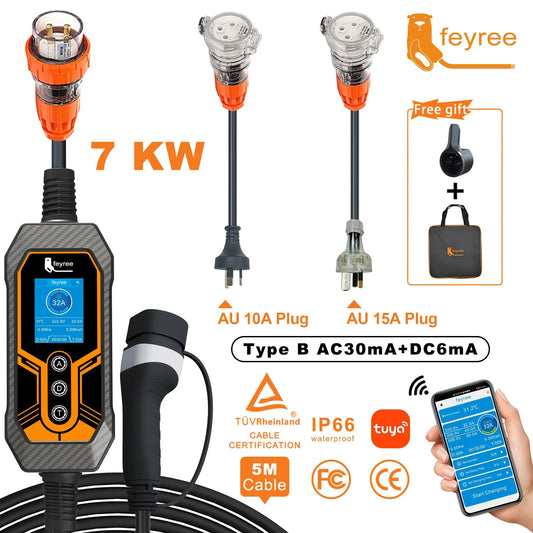 Portable EV Charger Type2 Wallbox 7KW 32A feyree