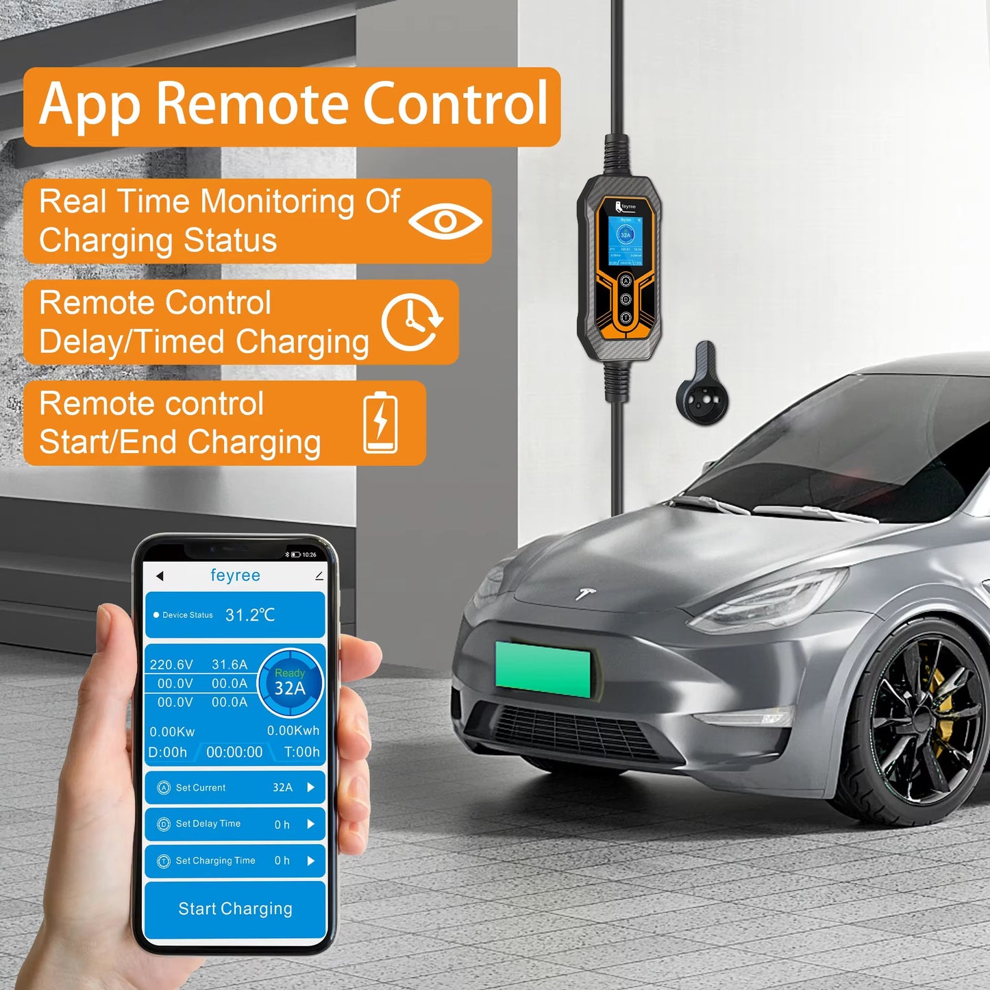 Portable EV Charger Type2 Wallbox 7KW 32A feyree