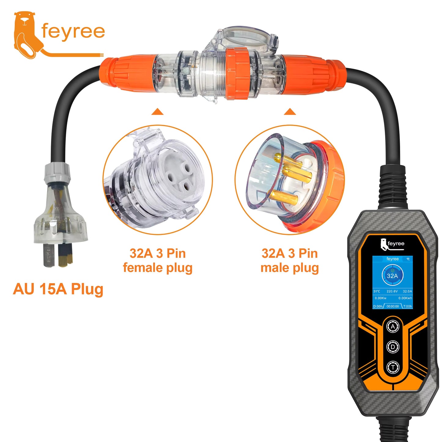Portable EV Charger Type2 Wallbox 7KW 32A feyree