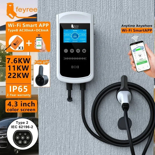 EV Charger Wallbox Type2 7.6KW 32A 1Phase feyree