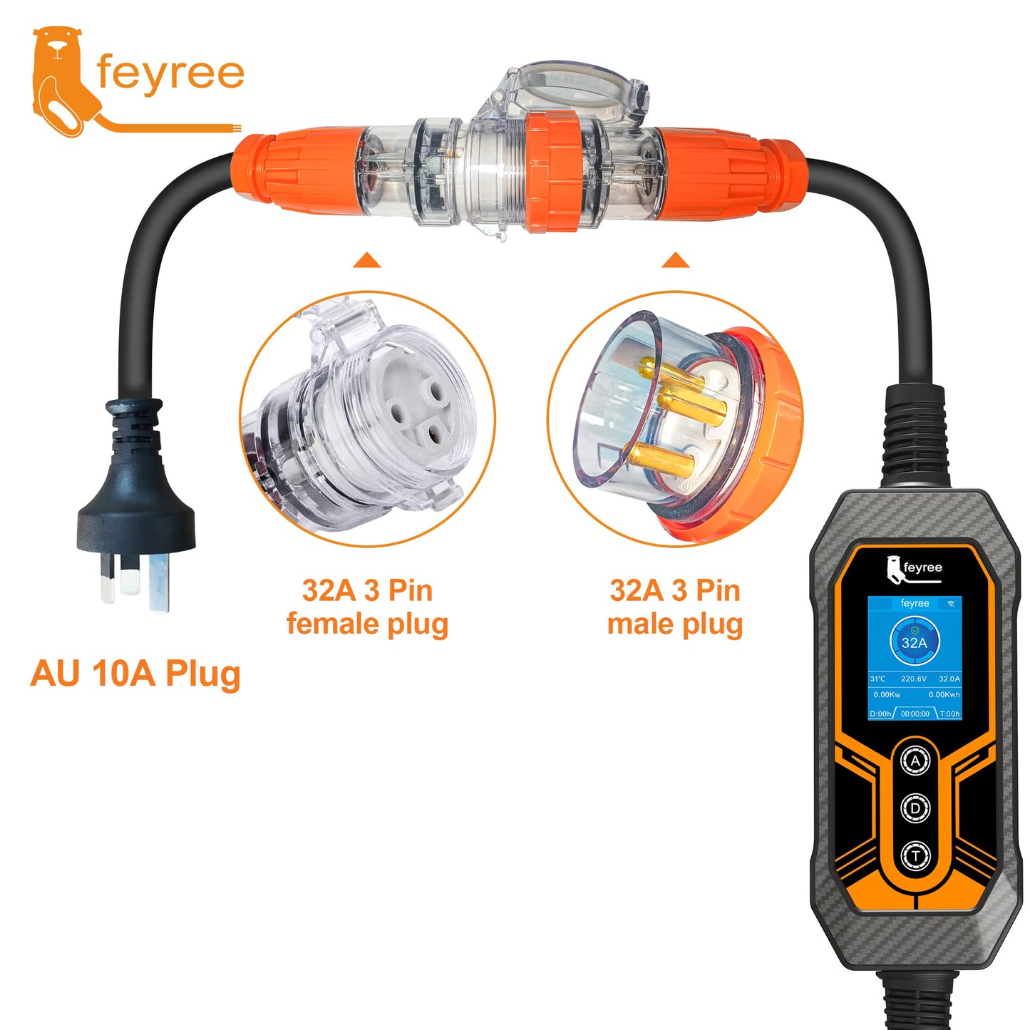 Portable EV Charger Type2 Wallbox 7KW 32A feyree