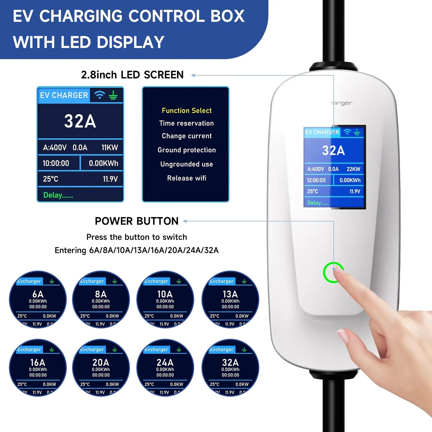 EV Charger Type2 Wallbox 22KW 32A 3Phase AFEEV