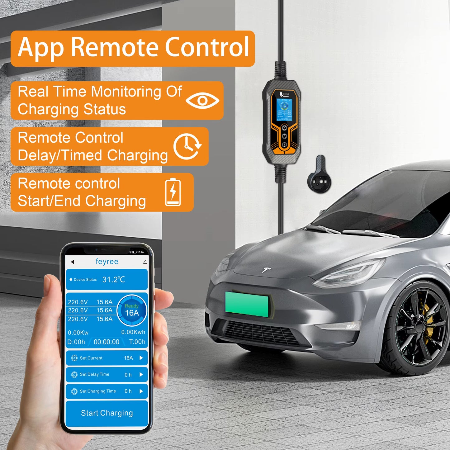 Type2 Portable EV Charger 11KW 16A 3Phase feyree