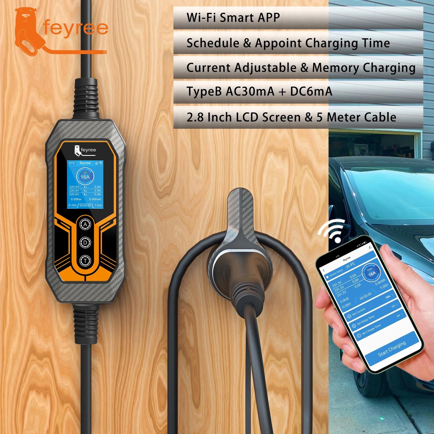 Type2 Portable EV Charger 11KW 16A 3Phase feyree