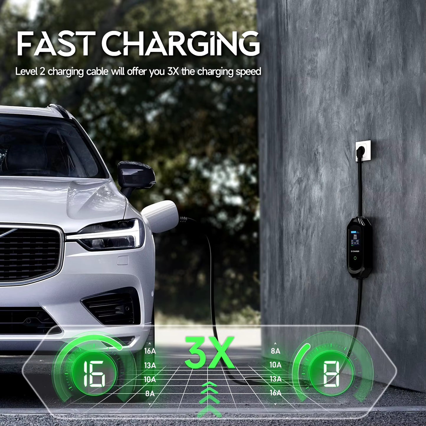 Fast charging speed for portable EV charger type2 10M