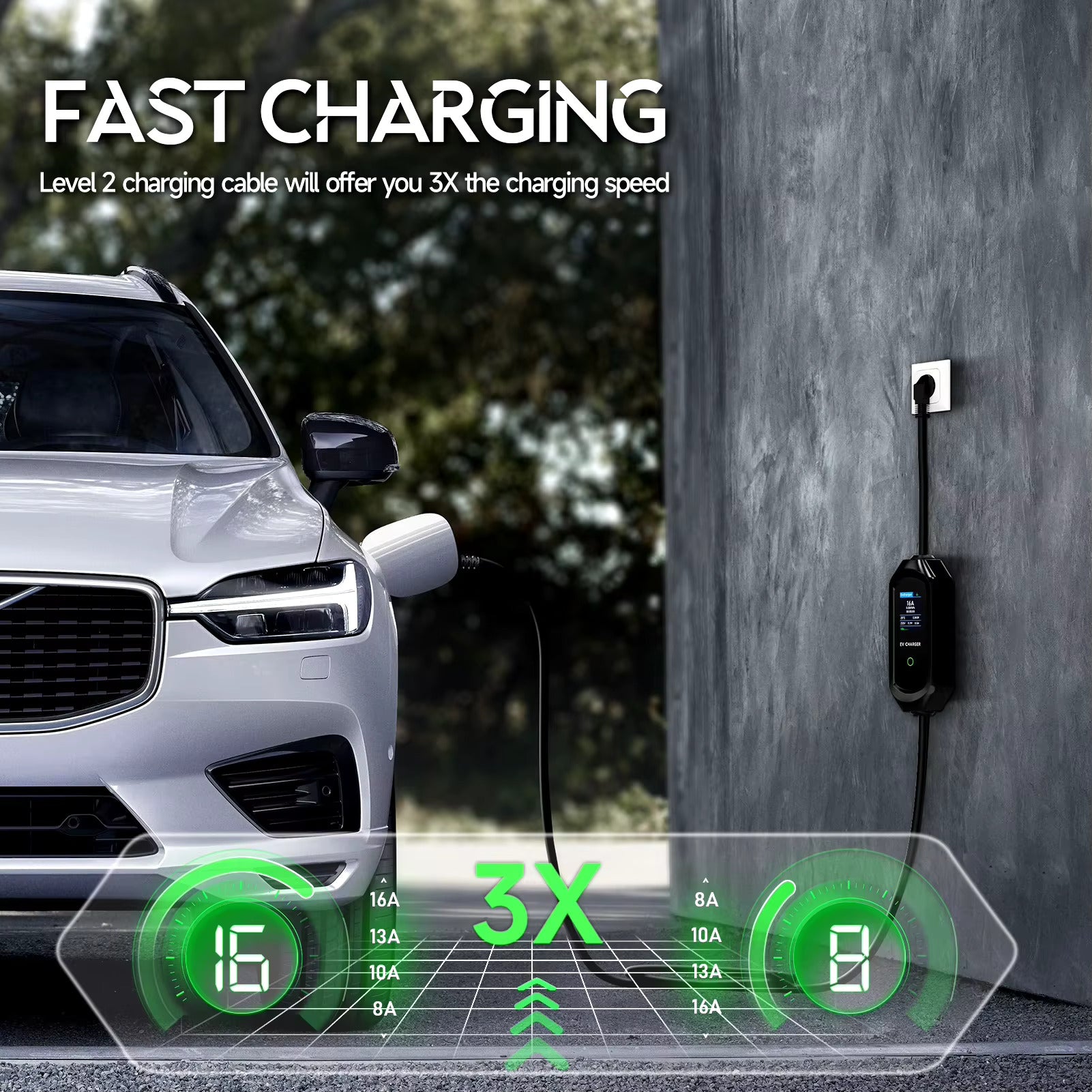 Fast charging speed for portable EV charger type2 10M