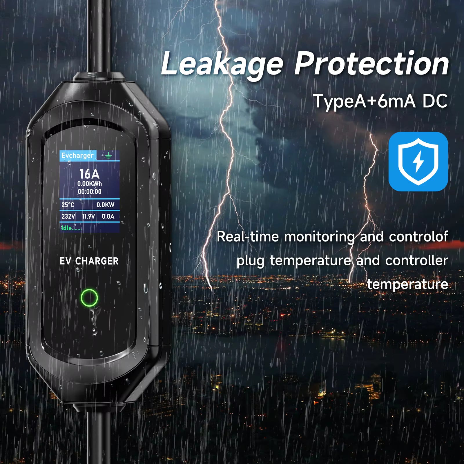 Portable EV charger type2 10M with leakage protection